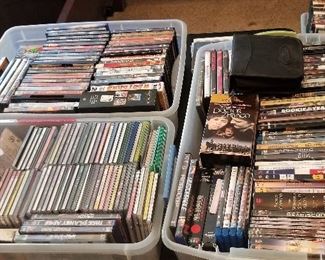 DVD's and CD's and collectible VHS videos.