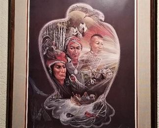 Native American art with eagles flying  with art enveloped within an eagle .