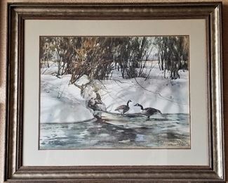 Original winter duck scene signed.