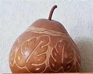 Hand crafted gourd art container. Signed.