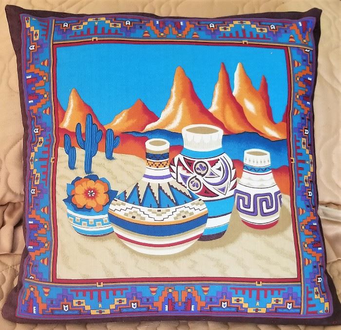 Gorgeous colorful Native American Pottery and mountains pillow