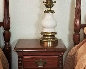 Small table for the side of a bed or bathroom or livingroom next to a reading chair. Antique lamp for sale.