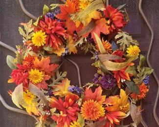 Colorful fall wreathes.
