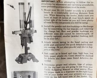 Pacific DL-155 Shotshell Reloader manual that goes with the Reloader.