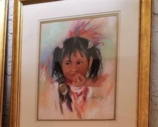 Native American  girl child portrait art.