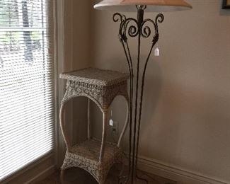 Wicker Table & Floor Lamp