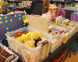Lots of children's books! Cabbage Patch dolls and clothes.