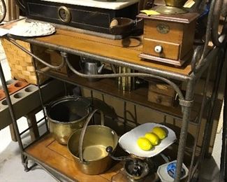 Scales, copper & brass jam pots