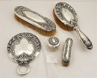 Antique Repousee sterling silver dresser set