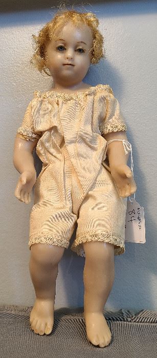 Antique French Wax Religious Infant Doll Figure