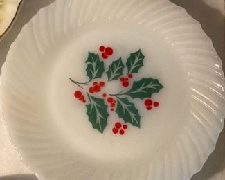 Vintage Glass Holly Leaf plates 