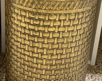 Hollywood Regency Gold Weaved Metal Wastebaskets Bathroom Decor Mason Stylebuilt Trash Can