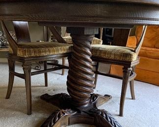 Vintage Twisted Pedestal Table w/ 6 Chairs and 4 each 12” leaves