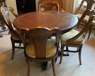 Vintage Twisted Pedestal Table w/ 6 Chairs and 4 each 12” leaves