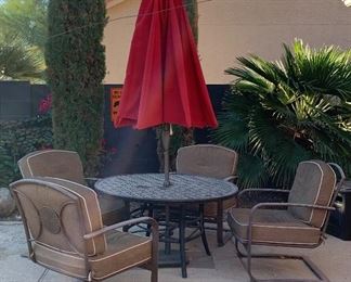 Patio Table and Chairs, Umbrella w/ Stand 