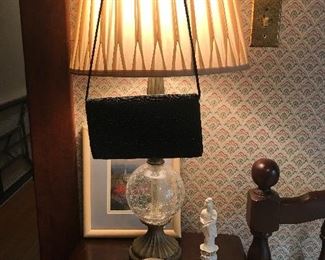 Vintage evening bags, lamp, etc.