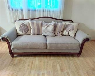 Sofa - Gray Colored Fabric - Reversible Pillows - Nice Condition