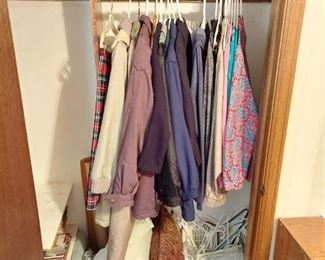 Contents of Closet - Coats and Basket with Hangers