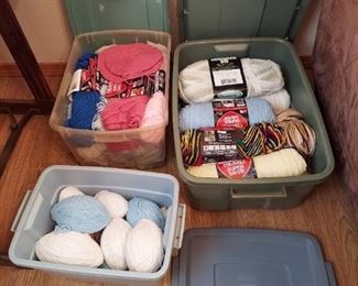 3 Tubs with Yarn