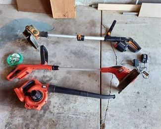 Worx Trimmer with Battery and Black & Decker Blower and Trimmer (No Batteries)
