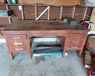 Old Wood Desk and Contents