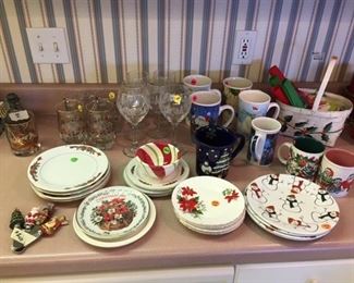 Christmas plates and glasses and mugs