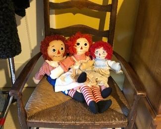 Chair, Raggedy Ann and Andy Dolls