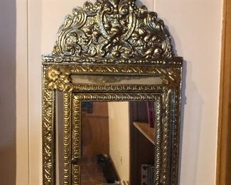 Antique Dutch Hall Mirror Shoe Brush Cabinet