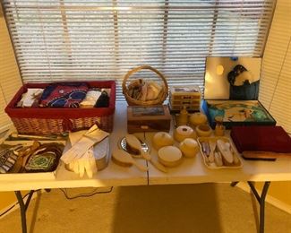 Scarves, gloves, Hankies, Boxes, Brushes, etc.