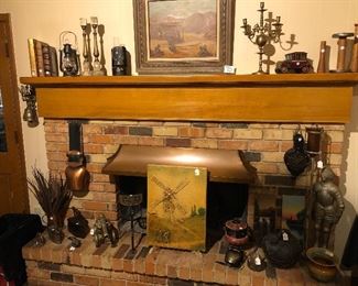 Brass Candelabra, Fire Screen, bells, candle holders, Spools, etc.