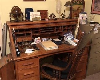 Roll Top Desk, Desk Chair, Office Supplies