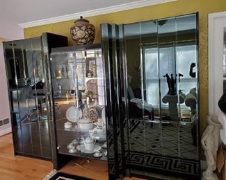 Great Mid century look three piece cabinets, lighted mirrored