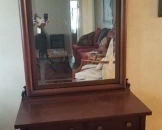 Antique Wash Stand with High Back Beveled Mirror