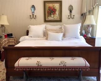 King bed (no mattress), Bench & end tables 