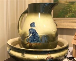 Antique Roseville pitcher & bowl