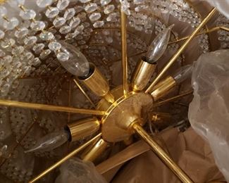 Unpacked MCM Brass Crystal Chandelier