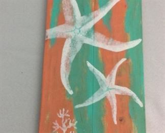 Starfish on Wood Board, 7" x 14".