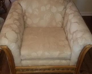 White fabric arm chair, has some imperfections small tears priced at $45