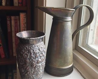 Pewter and brass items.