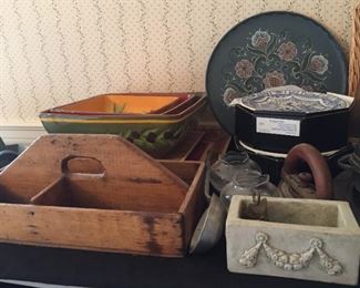Vintage wooden and metal items.