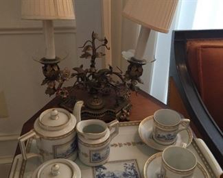 Lamps and teaset.