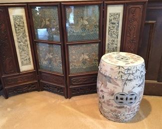 Unique screen and 18" PORCELAIN GARDEN STOOL ORIENTAL CHINESE HOME DECOR SEAT.