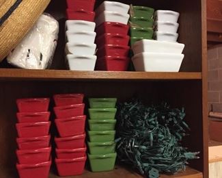 Red green and white containers.