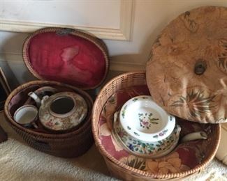 Asian teapots in Woven Wicker baskets.