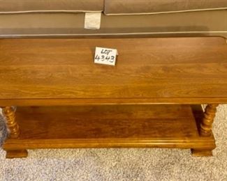 Lot 4343.  $275.00. 20th Century Early American Ethan Allen Heirloom Nutmeg Maple 50" Coffee Table. 50" L x 21" D x 15" H. Recently sold online for $430.