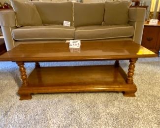 Lot 4343.  $275.00. 20th Century Early American Ethan Allen Heirloom Nutmeg Maple 50" Coffee Table. 50" L x 21" D x 15" H. Recently sold online for $430.