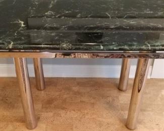 A PAIR OF GREEN MARBLE TOP TABLES WITH CHROME TRIM AND CHROME LEGS.  STENDIG  FROM THE 60'S          $600 EACH