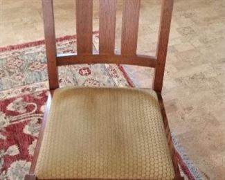 4 STICKLEY MISSION SIDE CHAIRS AND 2 ARM CHAIRS WITH INLAYS--SEE NEXT PICTURE