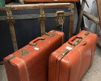 Vintage leather luggage. $22 - $25.   Large steamer trunk. $65.  