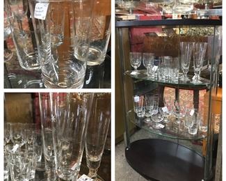 Set of MCM Star Dust  glasses - tumblers, pilsners, champagnes, stems, snifters, shot glasses. Ice bucket, shaker and pitcher.  